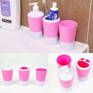 욕실에 필요한 아기자기한 욕실3종세트(핑크)