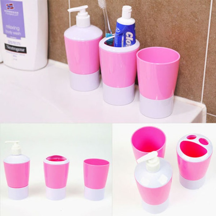 욕실3종SET(핑크)수납 칫솔컵 욕실컵 샴푸 욕실정리함