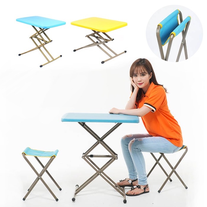 테이블 의자세트 1~4단 테이블과 의자2개 피크닉테이블 캠핑 낚시 야외 간이 접이식